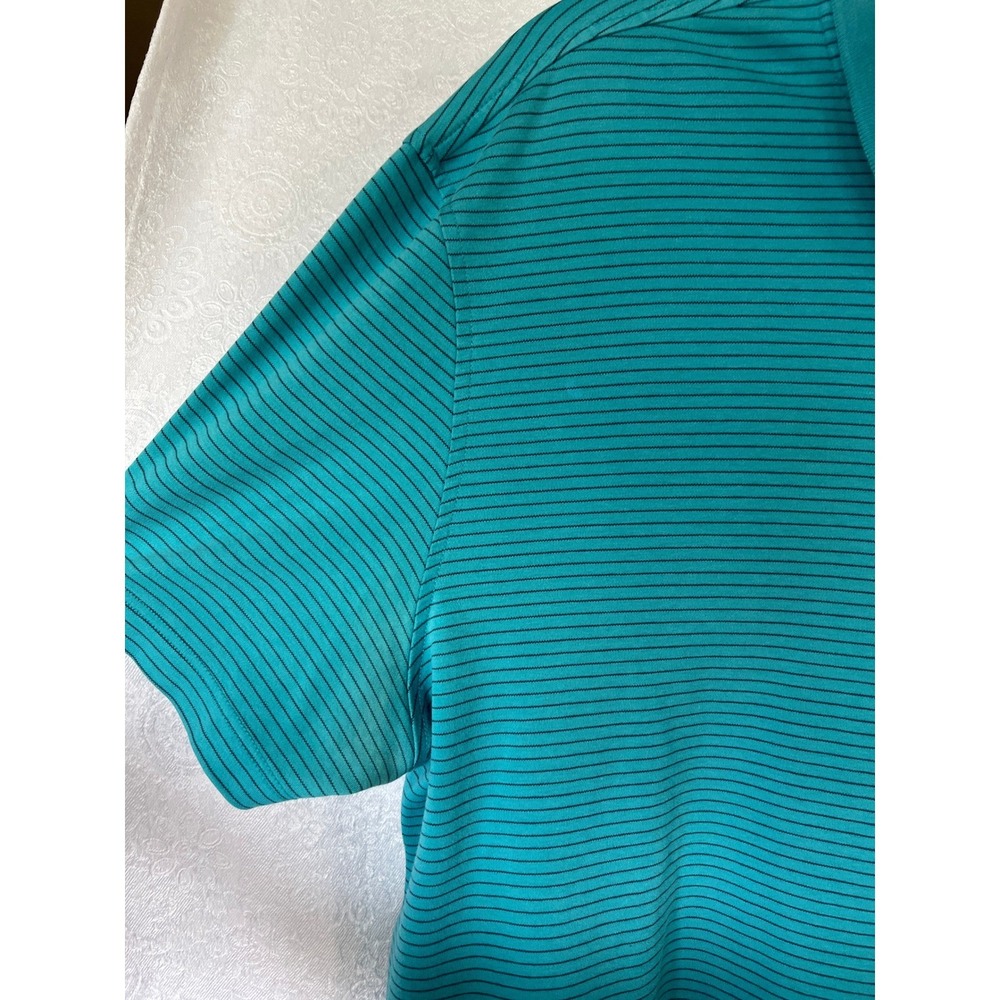 Calvin Klein Mens 90s Preppy Teal Green Striped Short Sleeve Cotton Polo‎ Large - Picture 4 of 7